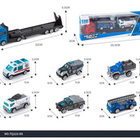 HKM-420435 3-Piece Diecast Racing Car Container Semi Trailer Truck Set - Emulation Metal Vehicles for Ages 2 and Up