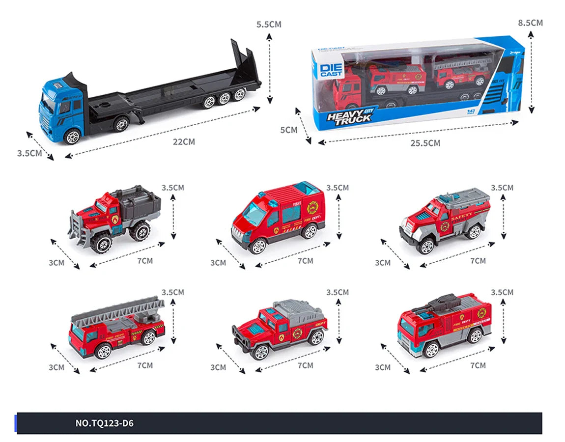 HKM-420435 3-Piece Diecast Racing Car Container Semi Trailer Truck Set - Emulation Metal Vehicles for Ages 2 and Up