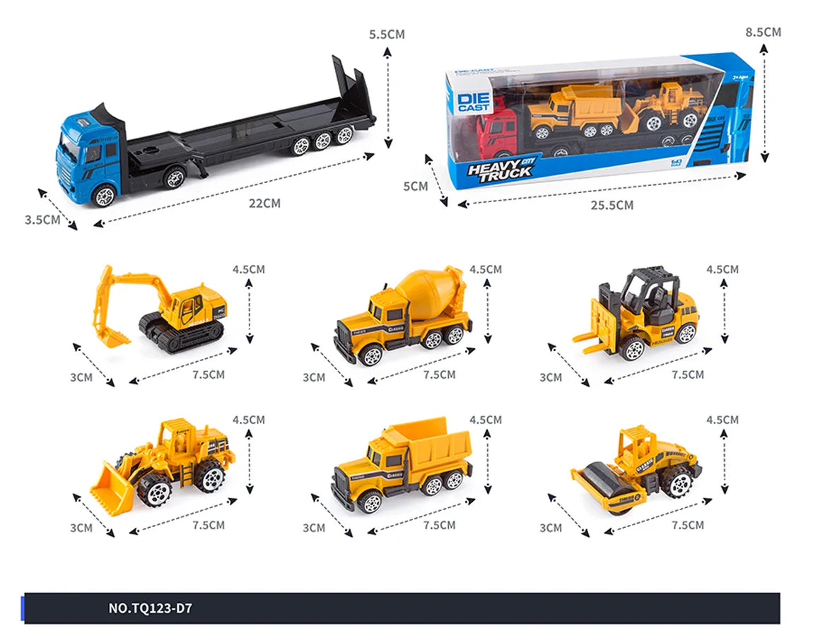 HKM-420435 3-Piece Diecast Racing Car Container Semi Trailer Truck Set - Emulation Metal Vehicles for Ages 2 and Up