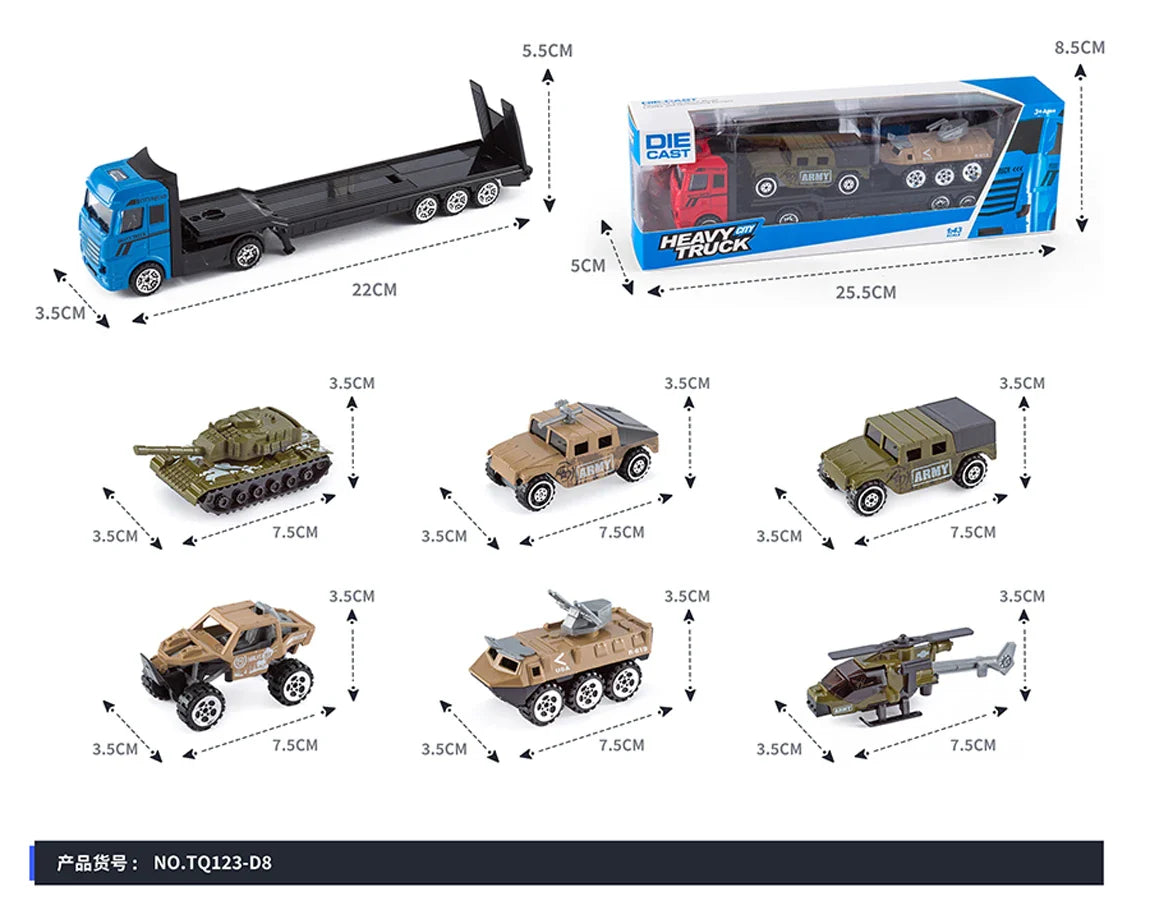 HKM-420435 3-Piece Diecast Racing Car Container Semi Trailer Truck Set - Emulation Metal Vehicles for Ages 2 and Up