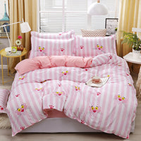 HKM-420499 Brushed Four-Piece Bed Sheet Set with Floral Pattern for Various Bed Sizes