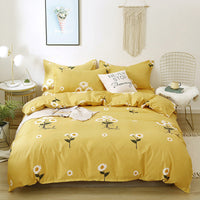 HKM-420499 Brushed Four-Piece Bed Sheet Set with Floral Pattern for Various Bed Sizes