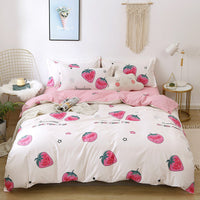 HKM-420499 Brushed Four-Piece Bed Sheet Set with Floral Pattern for Various Bed Sizes