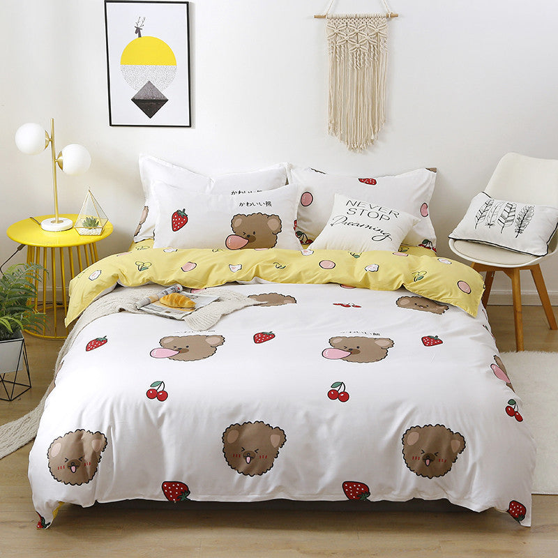 HKM-420499 Brushed Four-Piece Bed Sheet Set with Floral Pattern for Various Bed Sizes