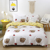 HKM-420499 Brushed Four-Piece Bed Sheet Set with Floral Pattern for Various Bed Sizes