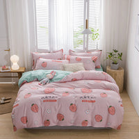 HKM-420499 Brushed Four-Piece Bed Sheet Set with Floral Pattern for Various Bed Sizes