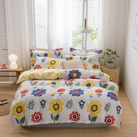 HKM-420499 Brushed Four-Piece Bed Sheet Set with Floral Pattern for Various Bed Sizes