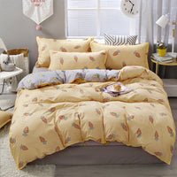HKM-420499 Brushed Four-Piece Bed Sheet Set with Floral Pattern for Various Bed Sizes