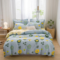 HKM-420499 Brushed Four-Piece Bed Sheet Set with Floral Pattern for Various Bed Sizes