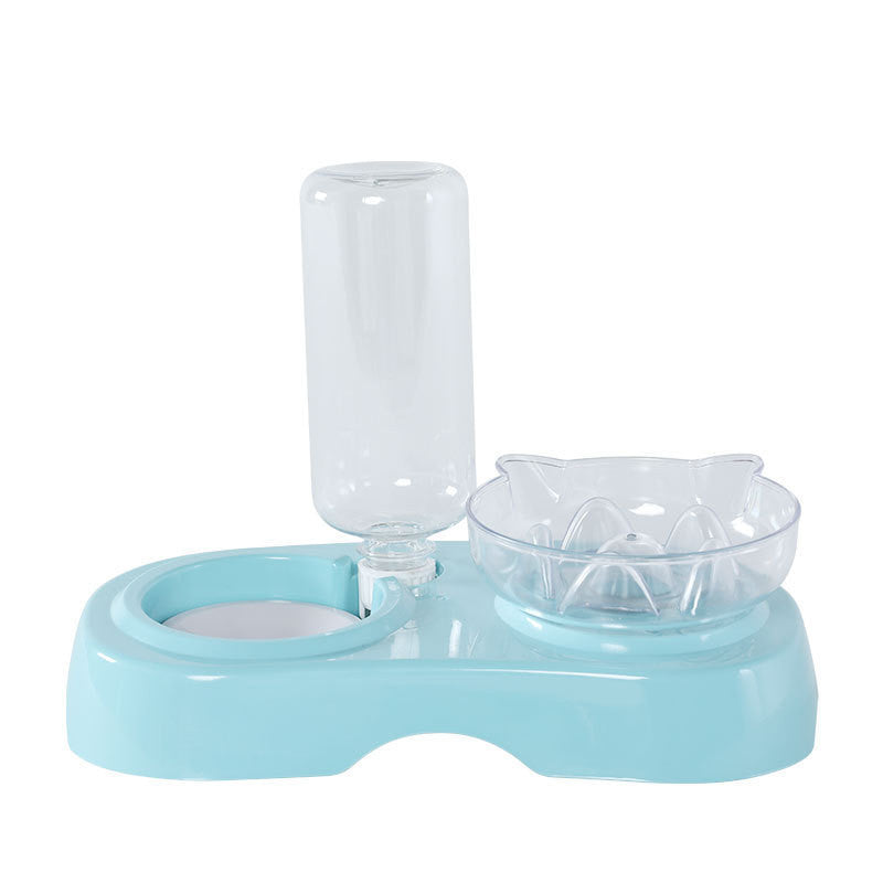 HKM-420691 Automatic Water Refilling Cat Bowl with Choking Prevention, Transparent Plastic Feeding Dish in White, Pink, and Blue