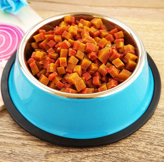 HKM-420691 Dual-Use Stainless Steel Pet Bowl with Colorful Melamine Base - Non-Slip Design for Food and Water