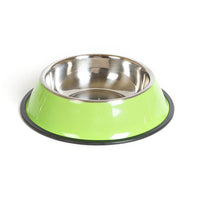 HKM-420691 Dual-Use Stainless Steel Pet Bowl with Colorful Melamine Base - Non-Slip Design for Food and Water