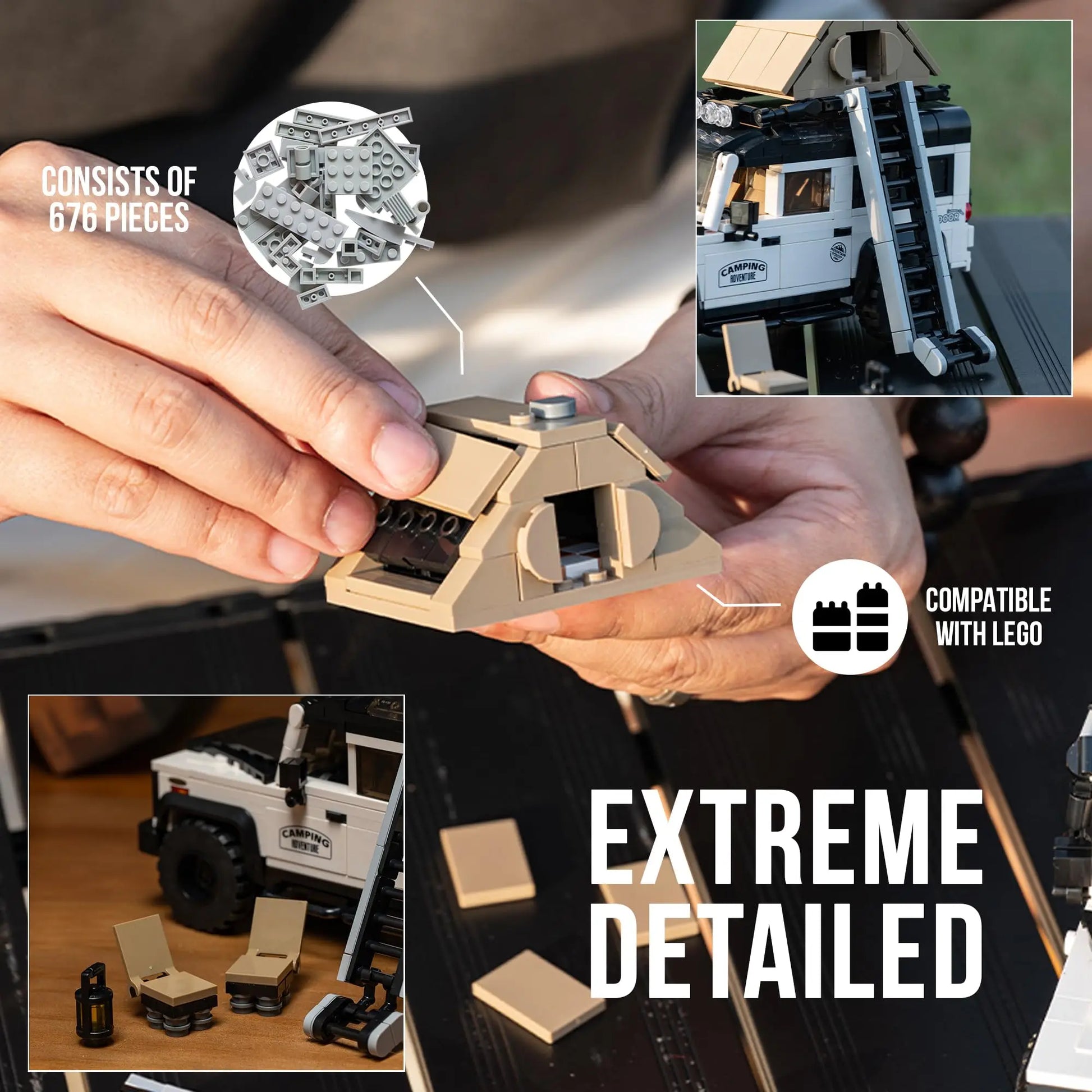 Off-Road Camping SUV Building Block Set with 676 Pieces for Model Car Enthusiasts