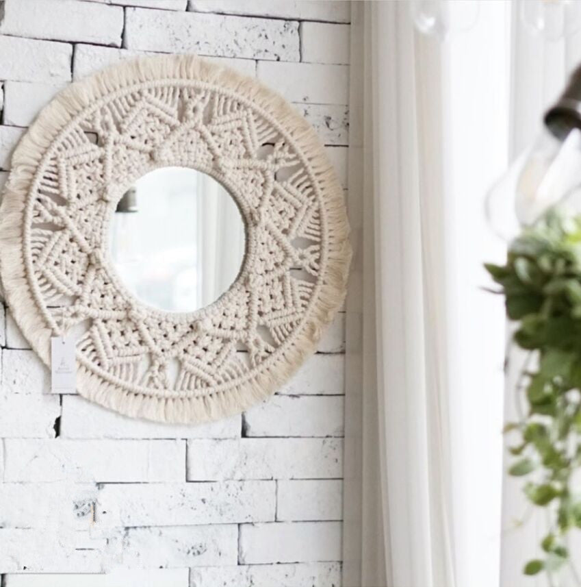 KTX-420883 European Style Circular Makeup Mirror Tapestry for Home Decoration - 35cm Diameter