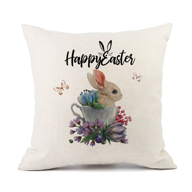 HKM-421011 Spring Festival Rabbit Pattern Linen Pillow Cover - 45x45cm, Multiple Colors Available