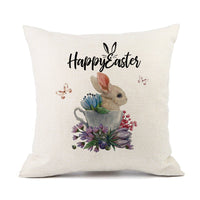 HKM-421011 Spring Festival Rabbit Pattern Linen Pillow Cover - 45x45cm, Multiple Colors Available