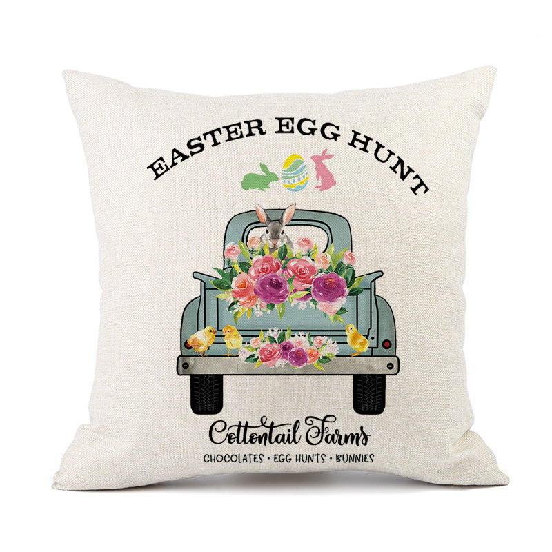 HKM-421011 Spring Festival Rabbit Pattern Linen Pillow Cover - 45x45cm, Multiple Colors Available