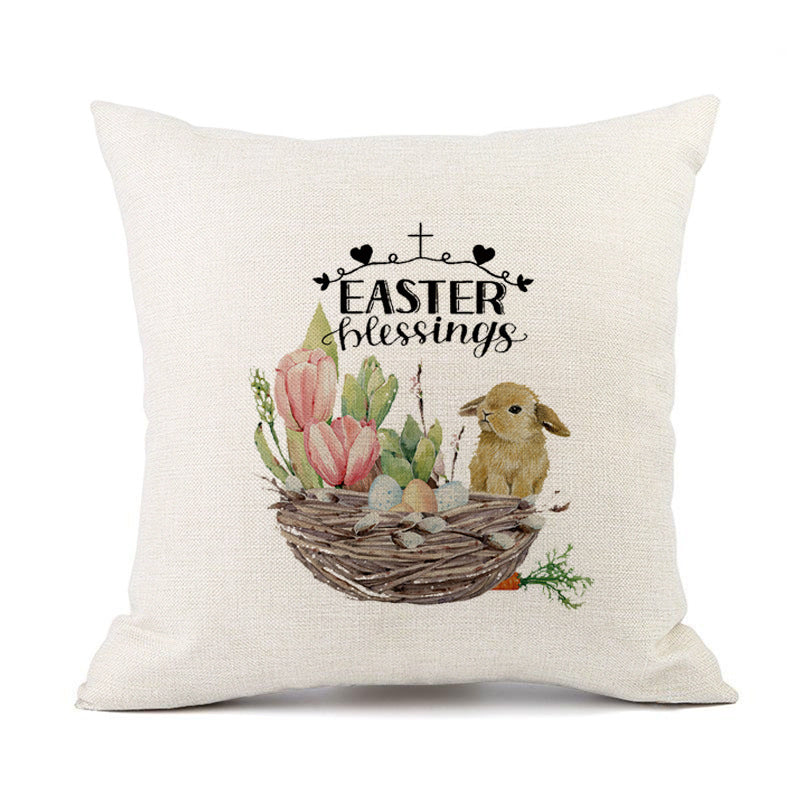 HKM-421011 Spring Festival Rabbit Pattern Linen Pillow Cover - 45x45cm, Multiple Colors Available