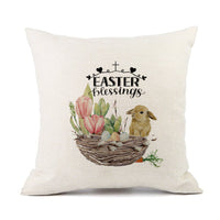 HKM-421011 Spring Festival Rabbit Pattern Linen Pillow Cover - 45x45cm, Multiple Colors Available