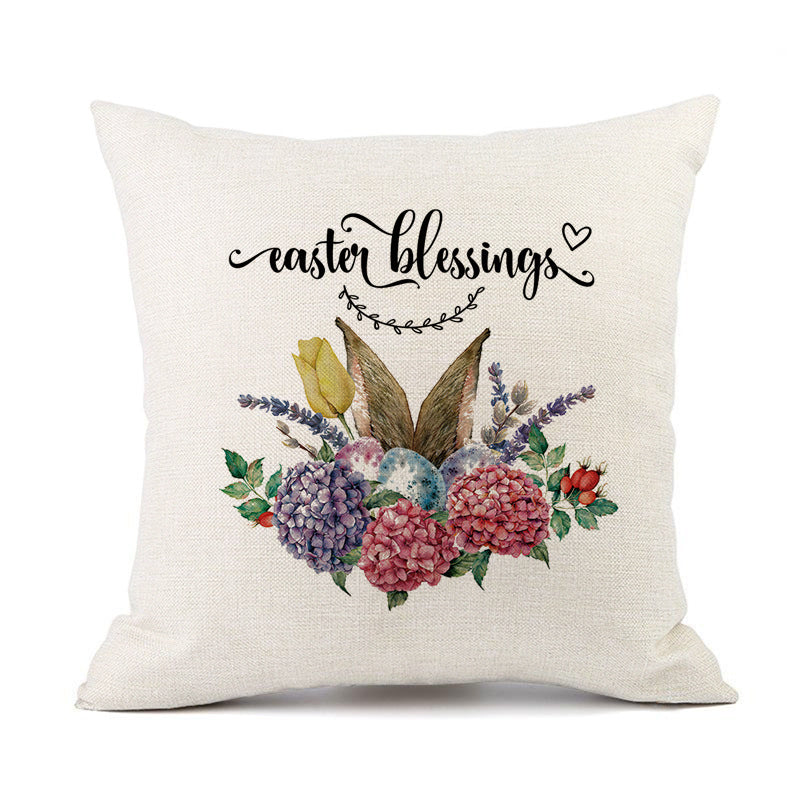 HKM-421011 Spring Festival Rabbit Pattern Linen Pillow Cover - 45x45cm, Multiple Colors Available
