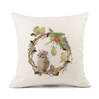HKM-421011 Spring Festival Rabbit Pattern Linen Pillow Cover - 45x45cm, Multiple Colors Available