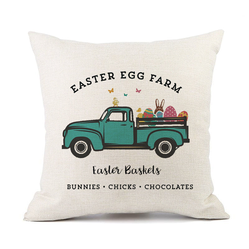 HKM-421011 Spring Festival Rabbit Pattern Linen Pillow Cover - 45x45cm, Multiple Colors Available