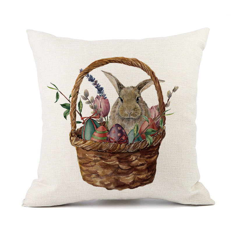 HKM-421011 Spring Festival Rabbit Pattern Linen Pillow Cover - 45x45cm, Multiple Colors Available