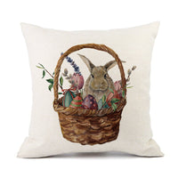 HKM-421011 Spring Festival Rabbit Pattern Linen Pillow Cover - 45x45cm, Multiple Colors Available