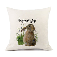 HKM-421011 Spring Festival Rabbit Pattern Linen Pillow Cover - 45x45cm, Multiple Colors Available