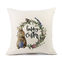 HKM-421011 Spring Festival Rabbit Pattern Linen Pillow Cover - 45x45cm, Multiple Colors Available