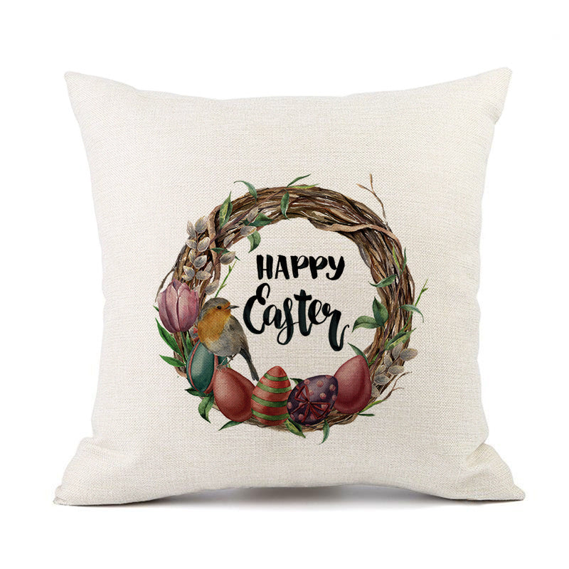 HKM-421011 Spring Festival Rabbit Pattern Linen Pillow Cover - 45x45cm, Multiple Colors Available