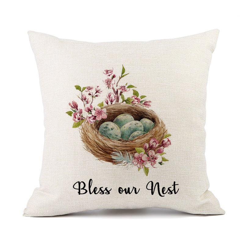 HKM-421011 Spring Festival Rabbit Pattern Linen Pillow Cover - 45x45cm, Multiple Colors Available