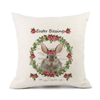 HKM-421011 Spring Festival Rabbit Pattern Linen Pillow Cover - 45x45cm, Multiple Colors Available
