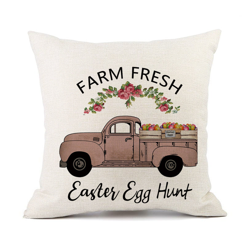 HKM-421011 Spring Festival Rabbit Pattern Linen Pillow Cover - 45x45cm, Multiple Colors Available