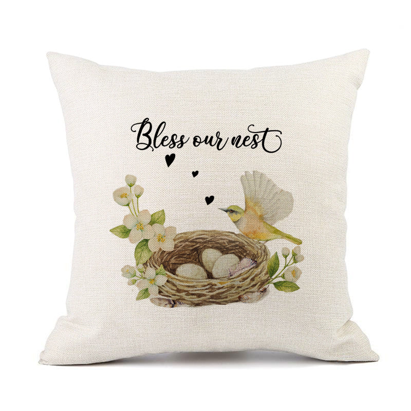 HKM-421011 Spring Festival Rabbit Pattern Linen Pillow Cover - 45x45cm, Multiple Colors Available