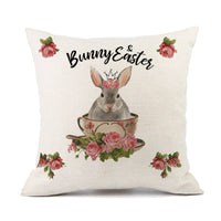 HKM-421011 Spring Festival Rabbit Pattern Linen Pillow Cover - 45x45cm, Multiple Colors Available