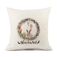 HKM-421011 Spring Festival Rabbit Pattern Linen Pillow Cover - 45x45cm, Multiple Colors Available