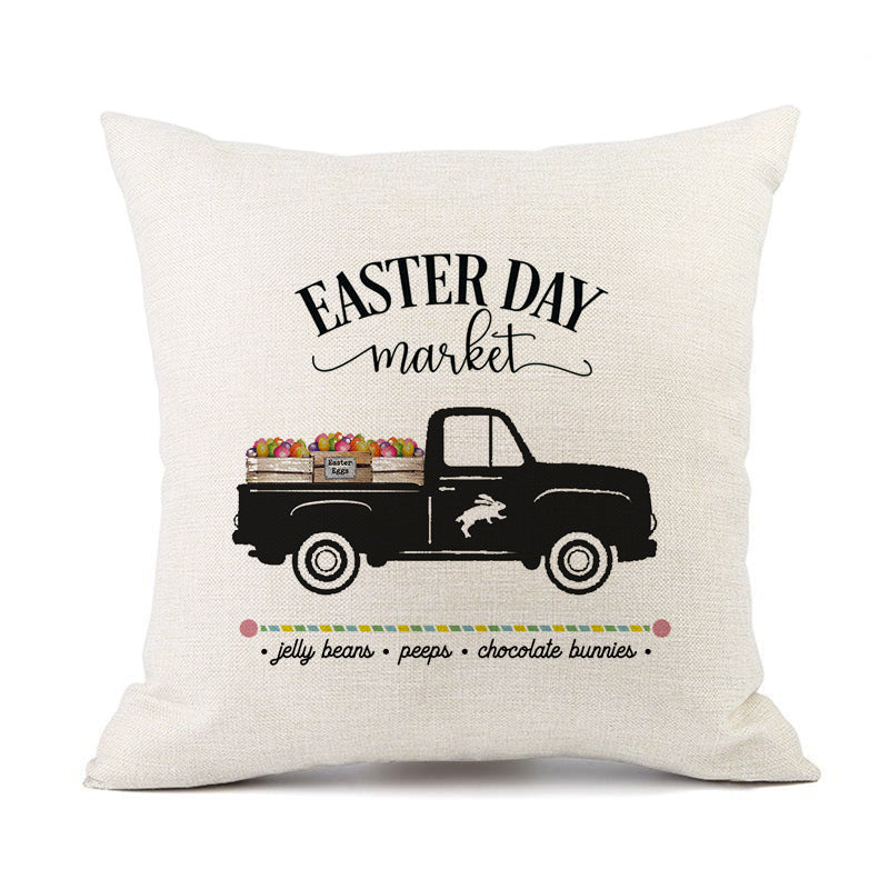 HKM-421011 Spring Festival Rabbit Pattern Linen Pillow Cover - 45x45cm, Multiple Colors Available