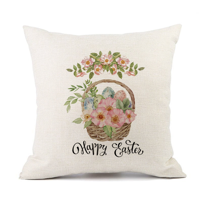 HKM-421011 Spring Festival Rabbit Pattern Linen Pillow Cover - 45x45cm, Multiple Colors Available