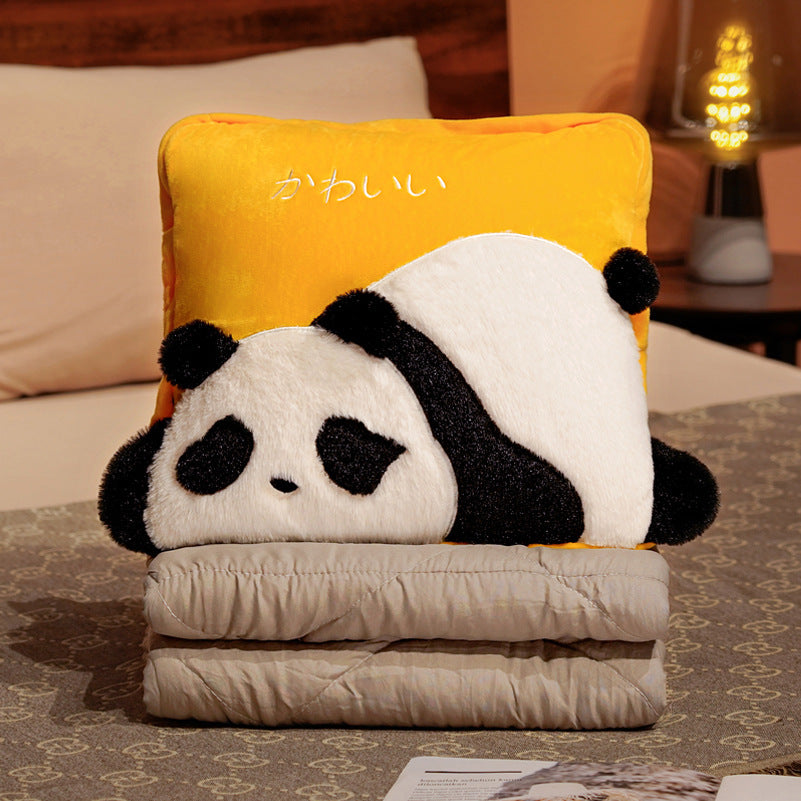 HKM-421139 Dual-Use Cute Cartoon Panda Pillow Blanket - Super Soft Rabbit Hair, 40x40cm