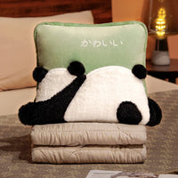 HKM-421139 Dual-Use Cute Cartoon Panda Pillow Blanket - Super Soft Rabbit Hair, 40x40cm