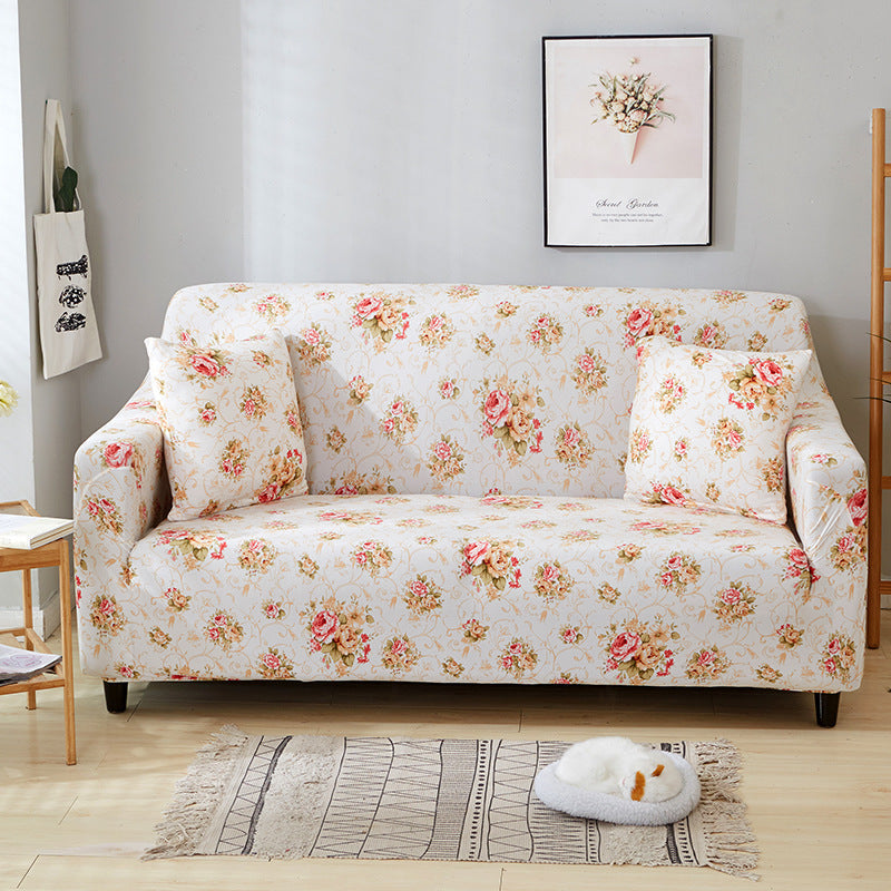 HKM-421395 Printed Stretch Sofa Cover - Polyester Fabric, Fits Single to Four-Seater Sofas, Includes Pillowcase