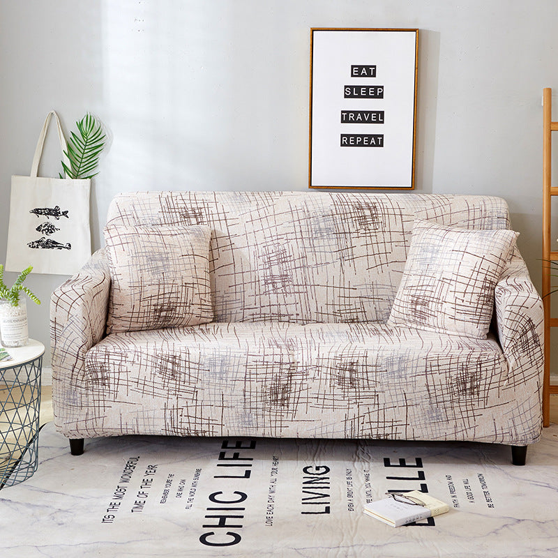 HKM-421395 Printed Stretch Sofa Cover - Polyester Fabric, Fits Single to Four-Seater Sofas, Includes Pillowcase