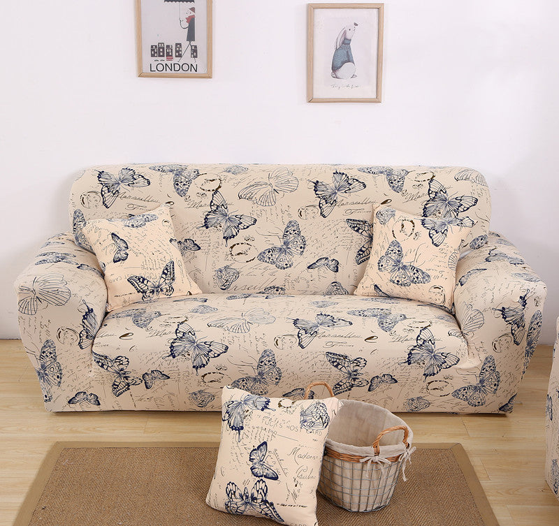 HKM-421395 Printed Stretch Sofa Cover - Polyester Fabric, Fits Single to Four-Seater Sofas, Includes Pillowcase