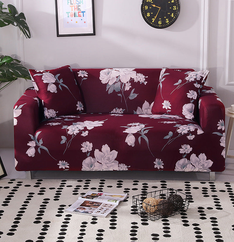 HKM-421395 Printed Stretch Sofa Cover - Polyester Fabric, Fits Single to Four-Seater Sofas, Includes Pillowcase