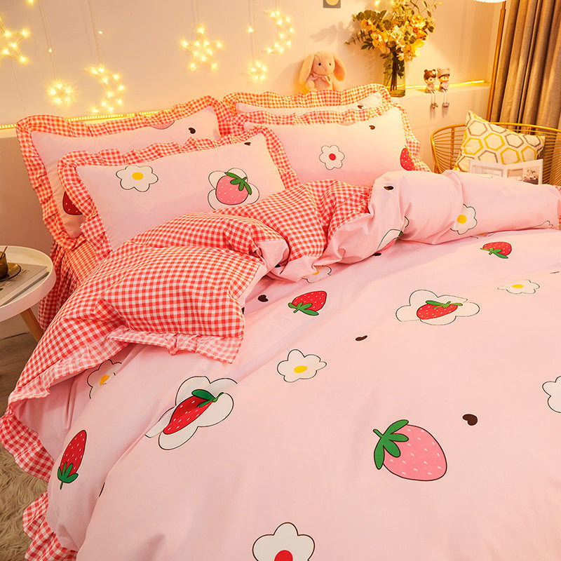 HKM-421651 Cotton Floral Duvet Cover Set with Bed Sheets and Skirts in Multiple Sizes