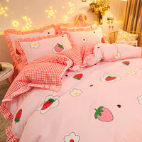 HKM-421651 Cotton Floral Duvet Cover Set with Bed Sheets and Skirts in Multiple Sizes