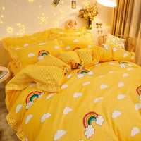 HKM-421651 Cotton Floral Duvet Cover Set with Bed Sheets and Skirts in Multiple Sizes