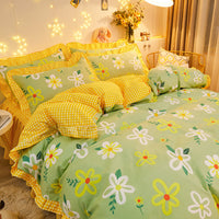 HKM-421651 Cotton Floral Duvet Cover Set with Bed Sheets and Skirts in Multiple Sizes