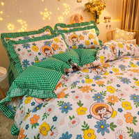 HKM-421651 Cotton Floral Duvet Cover Set with Bed Sheets and Skirts in Multiple Sizes